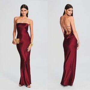 Retrofete Keaton Silk Maxi Dress Cabernet Maroon Strappy Back